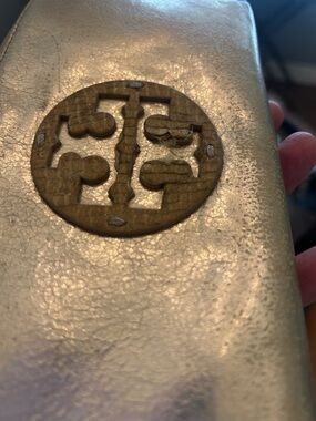 Tory Burch Metallic Gold Logo Phone Clutch